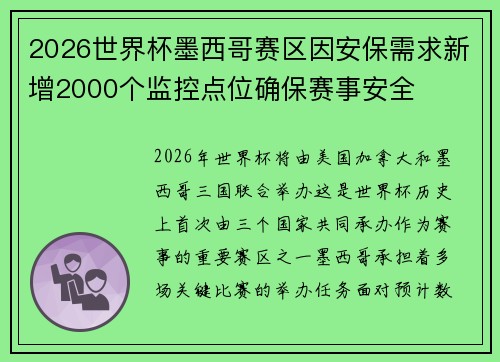 2026世界杯墨西哥赛区因安保需求新增2000个监控点位确保赛事安全 2026世界杯墨西哥赛区因安保需求新增2000个监控点位确保赛事安全